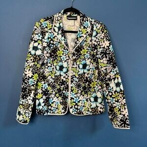 Y2K Blazer Jacket Women's Size‎ 14 Requirements Floral Blue Green Black Retro